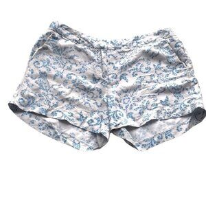 SANDRO linen blend high waist blue floral mosaic print shorts 10